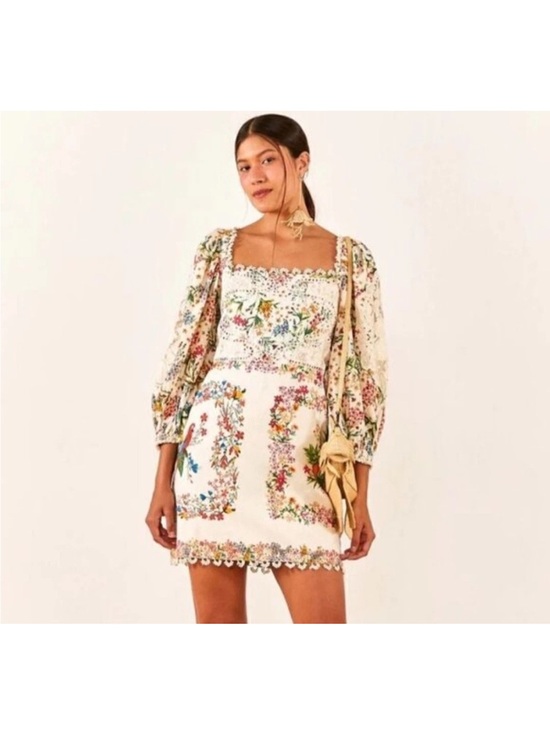 FARM Rio Dresses & Skirts - Farm Rio Forest Scarves Lace Billowy Sleeve Embroidered Minidress SZ Large